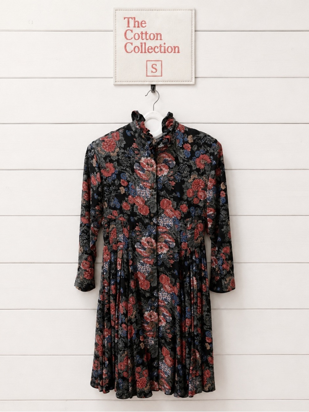 THE COTTON COLLECTION – Black Floral Button-Front Dress – Size S